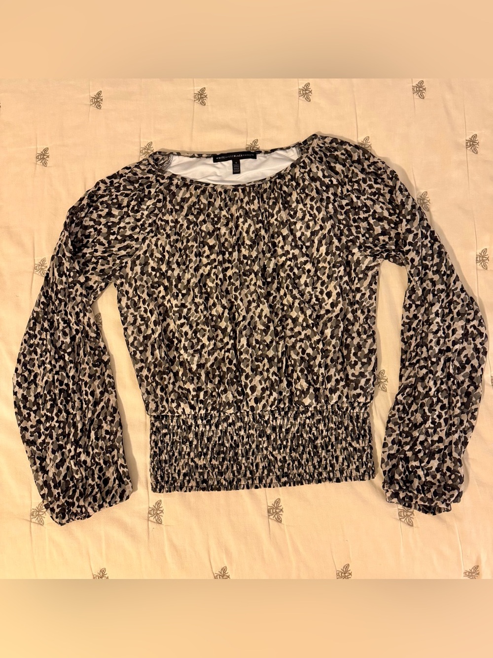 White House Black Market Lightweight Sheer Sleeve Leopard Blouse Career Chic